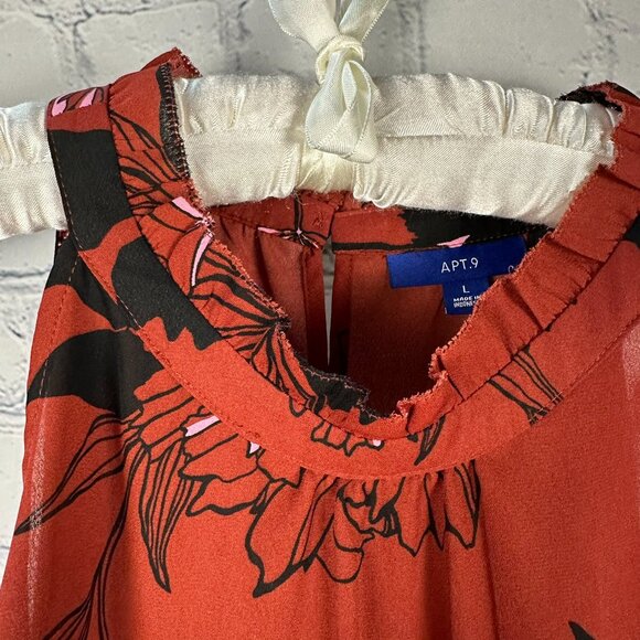 Apt. 9 Women's Floral Print Sleeveless Tank Top Blouse, Size Large, Burnt Orange - Picture 3 of 11